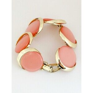 Vintage 1960’s Pink Lucite Gold Tone Moonglow Bracelet 7inch
